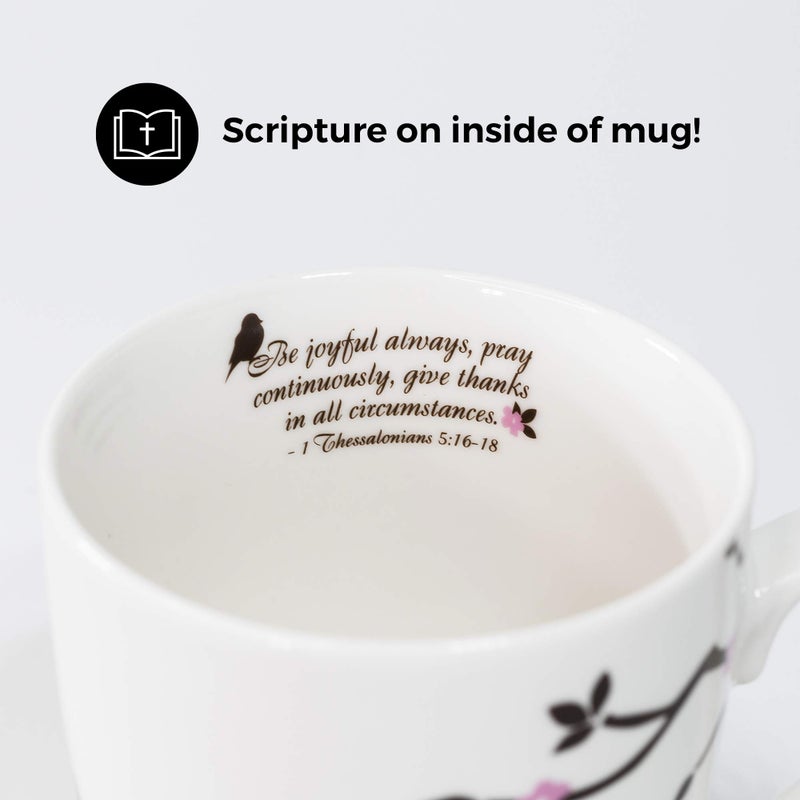 Divinity Boutique Inspirational Ceramic, Brown Birds on White Mug, 1 Theses. 5:16-17, The Joyful Always Pray, Multicolor, One Size,12 fluid ounce - Image 2